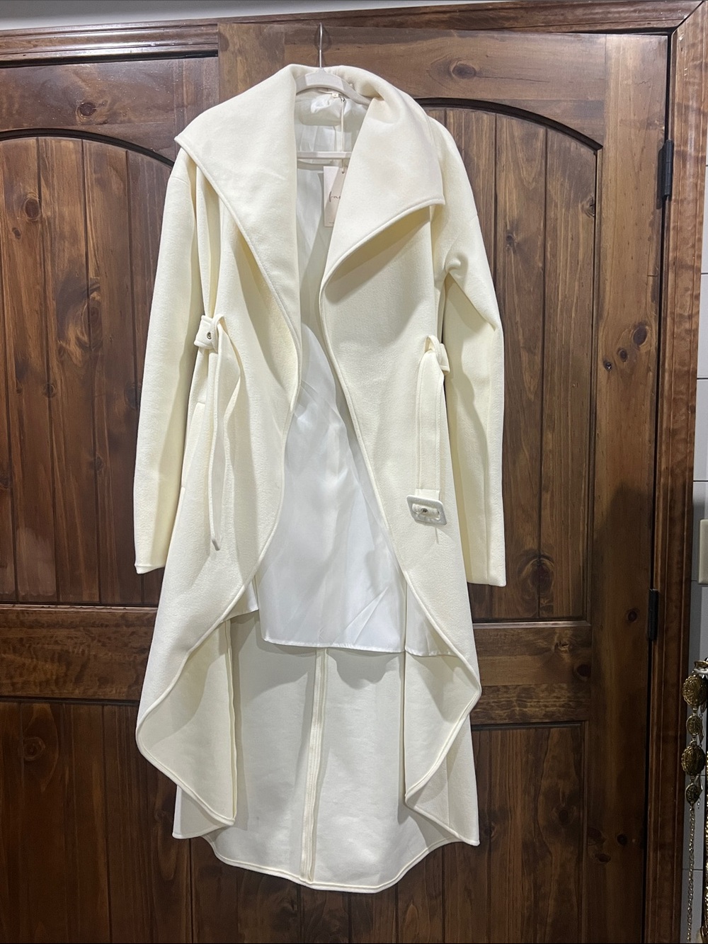 Women’s Cream Drape Front Coat - Elegant Lightweight Layer